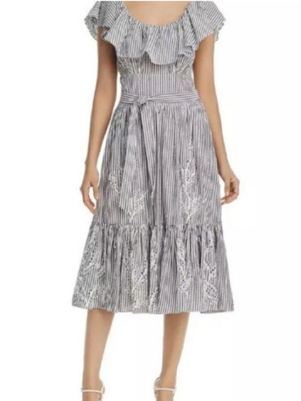 Tory Burch Runway Summer 2019 Stripe‎ Eyelet Embroidered Maxi Dress Size 6 EUC